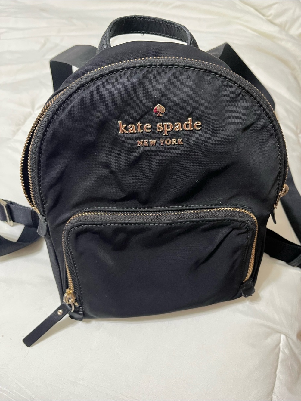 kate spade Black Nylon Mini Backpack with Gold Accents